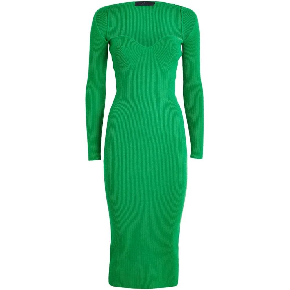 arch4 Cashmere Coco Midi Dress in Emerald Green XS stretch ribbed bodycon - Picture 5 of 16